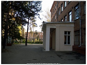 центральный вход с колонами в помещение школы в Алексино