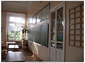 встроенный шкаф с учебным пособием , доски для обучения в классе школы №1