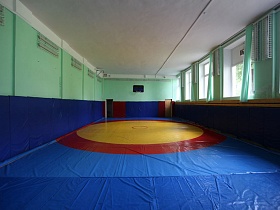 борцовский ковер в зале вольной и классической борьбы в спортивной школе