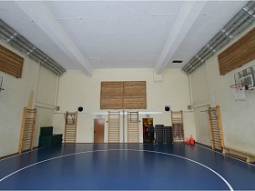 шведские стенки вдоль стен в спортивной комнате современной школы