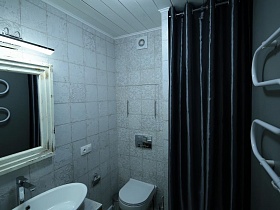 Лофт туалет, зеркало в туалете лофт