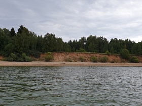 Крутой берег озера с песчаным берегом