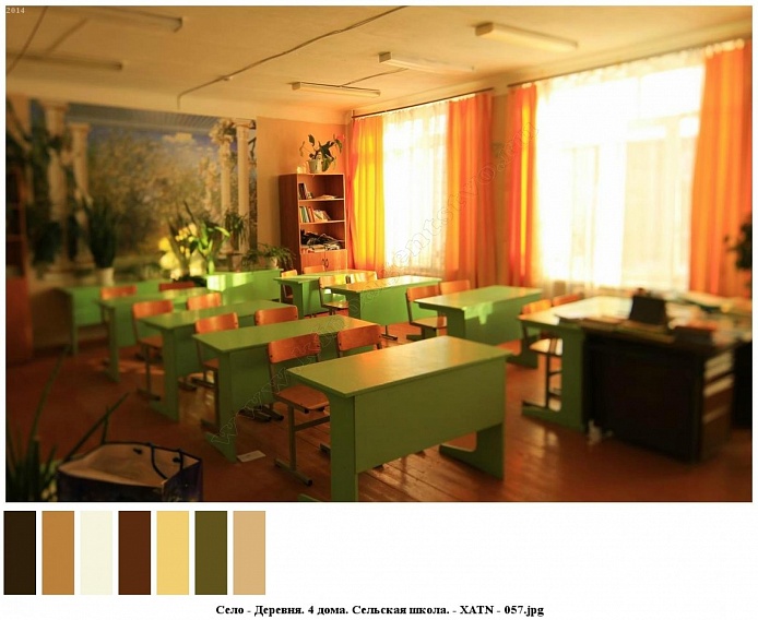 общий вид чистого, светлого класса сельской школы, утопающего в зелени комнатных растений