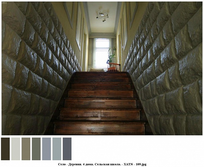 коричневые деревянные ступени лестницы внутри дома ведут на второй этаж
