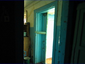 широкая лутка синей двери в хоз постройке